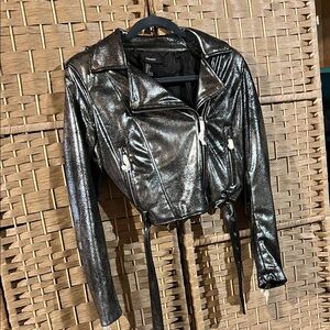 Forever 21 Shiny Silver Leather Jacket